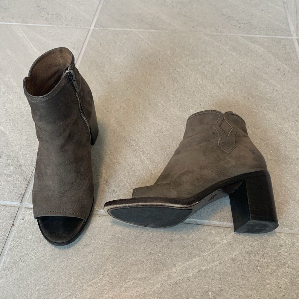 Frye Brielle Size 6.5 Brownish Gray Zip  Peep Bootie Open Toe